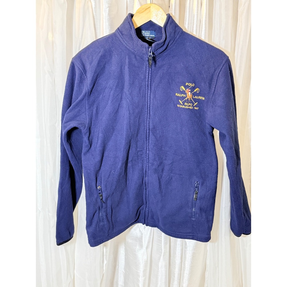 Polo Ralph Lauren Fleece Jacket Boys L 16/18 Blue Full Zip RLPC Crest